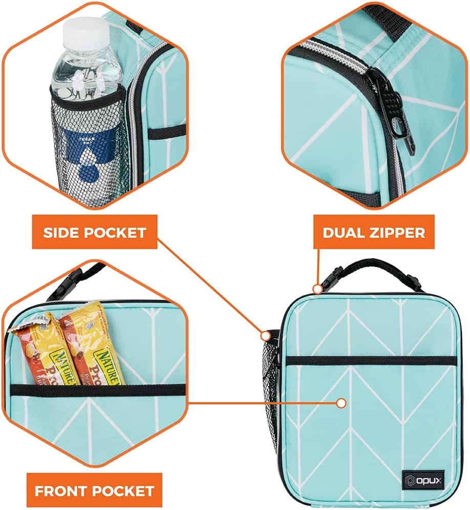 opux Premium Insulated Lunch Box, Soft School Lunch Bag for Kids Boys Girls, Leakproof Small Lunch Pail Men Women Work, Reusable Compact Cooler Tote Lunchbox for Office Adult, Black