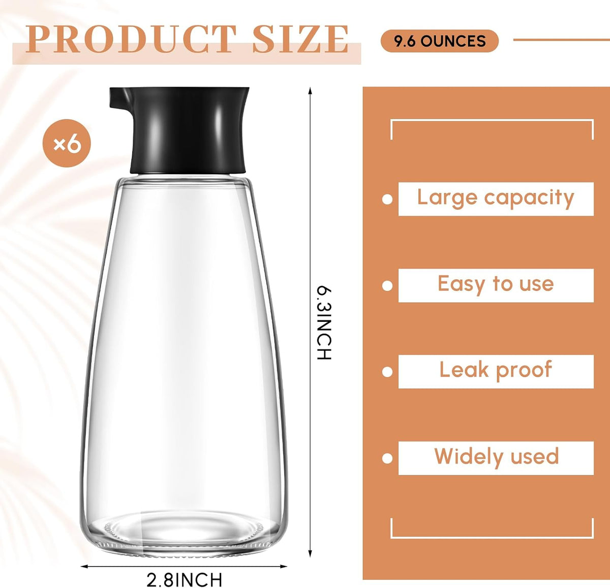 Glass Soy Sauce Dispenser Bottles, 9.6 oz Oil Cruet, Black