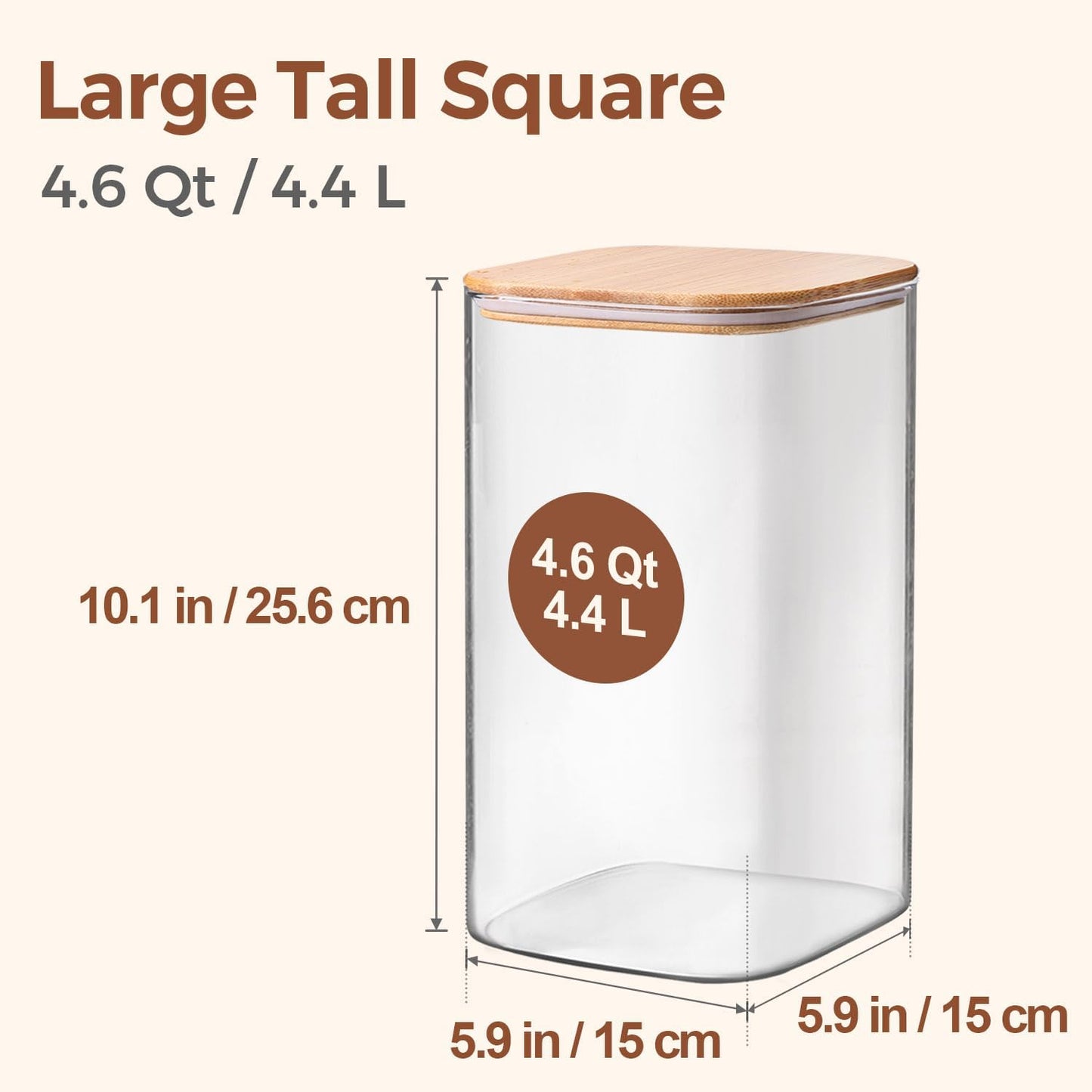 ComSaf Glass Food Storage Containers, 3.6Qt/1.2Qt Glass Flour and Sugar Containers with Airtight Lids, Large Square Jars with Bamboo Lids for Rice, Pasta, Oats, Grains, Cookies, Snacks, Candy