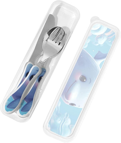 3-Piece Kids Silverware Set With Storage Case, Stainless Steel Reusable Children Safe Knife Spoon Fork Set African Animals Children Flatware Set For Kids Lunch Box