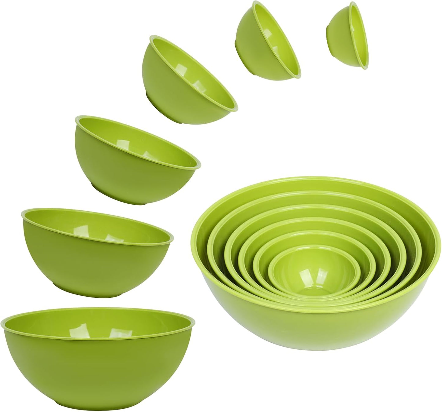 BoxedHome BPA Free Plastic Round Mixing Bowl with Lids, 12 Pack Nesting Bowls with Lids Set, Microwave and Dishwasher Safe Prep & Serving Bowls Great for Mixing, Baking, Serving (pinkish green, 12pcs)