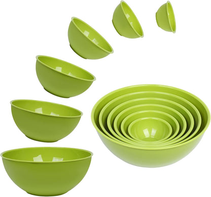 BoxedHome BPA Free Plastic Round Mixing Bowl with Lids, 12 Pack Nesting Bowls with Lids Set, Microwave and Dishwasher Safe Prep & Serving Bowls Great for Mixing, Baking, Serving (pinkish green, 12pcs)