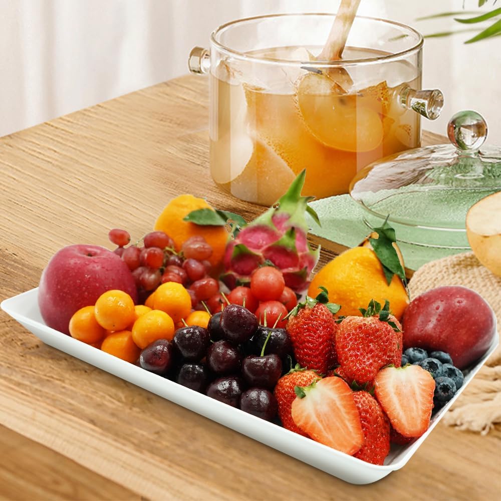 Serving Tray Platter, 4 Pack Food Tray for Veggie Fruit Snack Dessert Cookie Cheese, Food Trays for Party Supplies Display, Plastic Platters for Serving Food, Large White Trays, BPA Free
