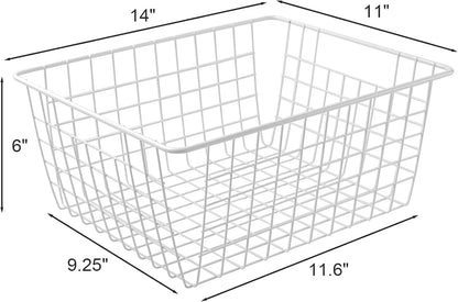 11" Upright Freezer Storage Baskets, Black Wire Storage Bins Small Bakset for Freezer, Pantry, Bathroom Organizing, Set of 2