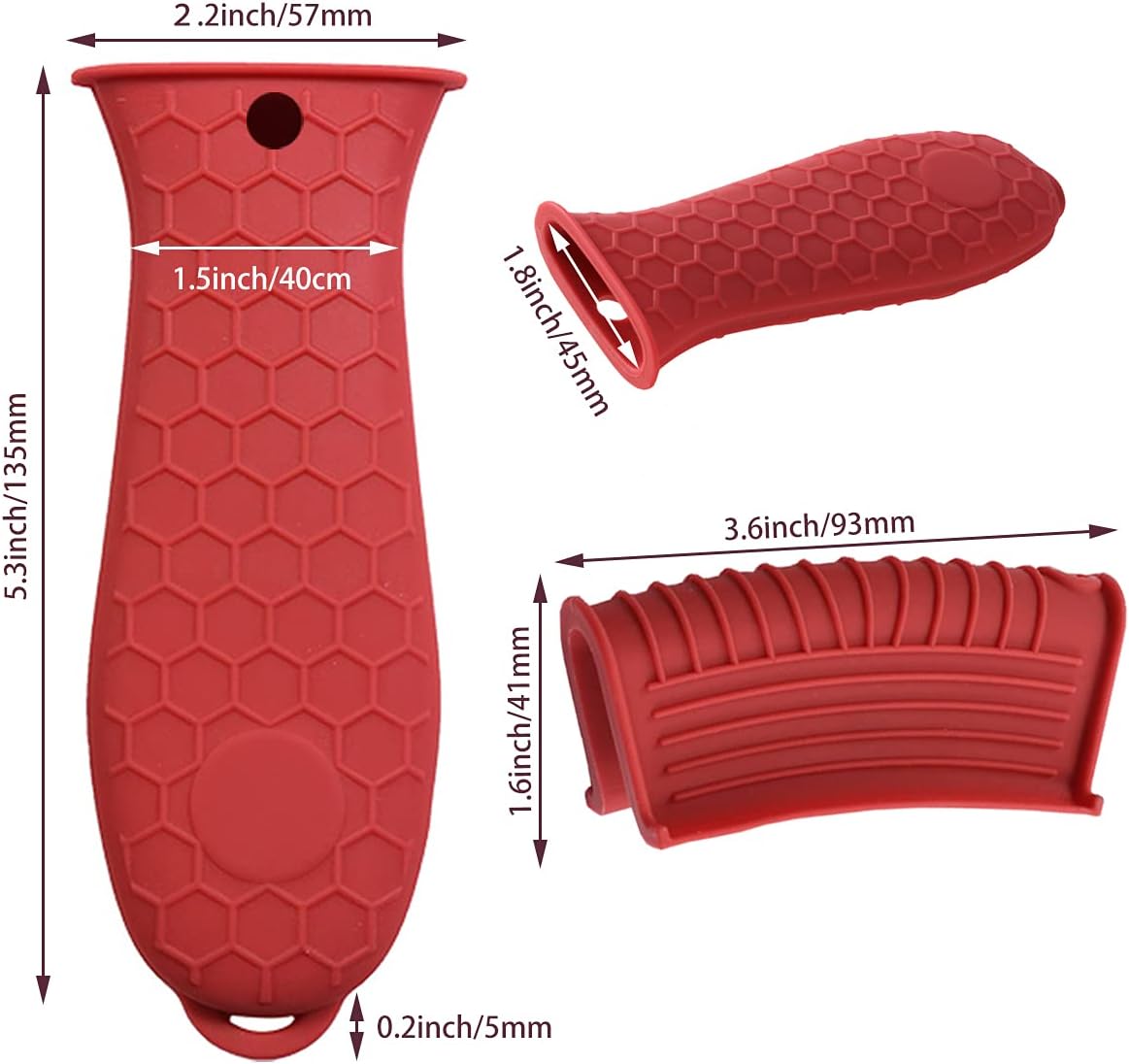 HZMM 3 Pack Silicone Hot Handle Holder, Assist Pan Handle Sleeve Pot Holders Cast Iron Skillets Handles Grip Covers Nonslip Heat Resistant for Pots Enameled Casserole Metal Frying Pans Cookware, Red