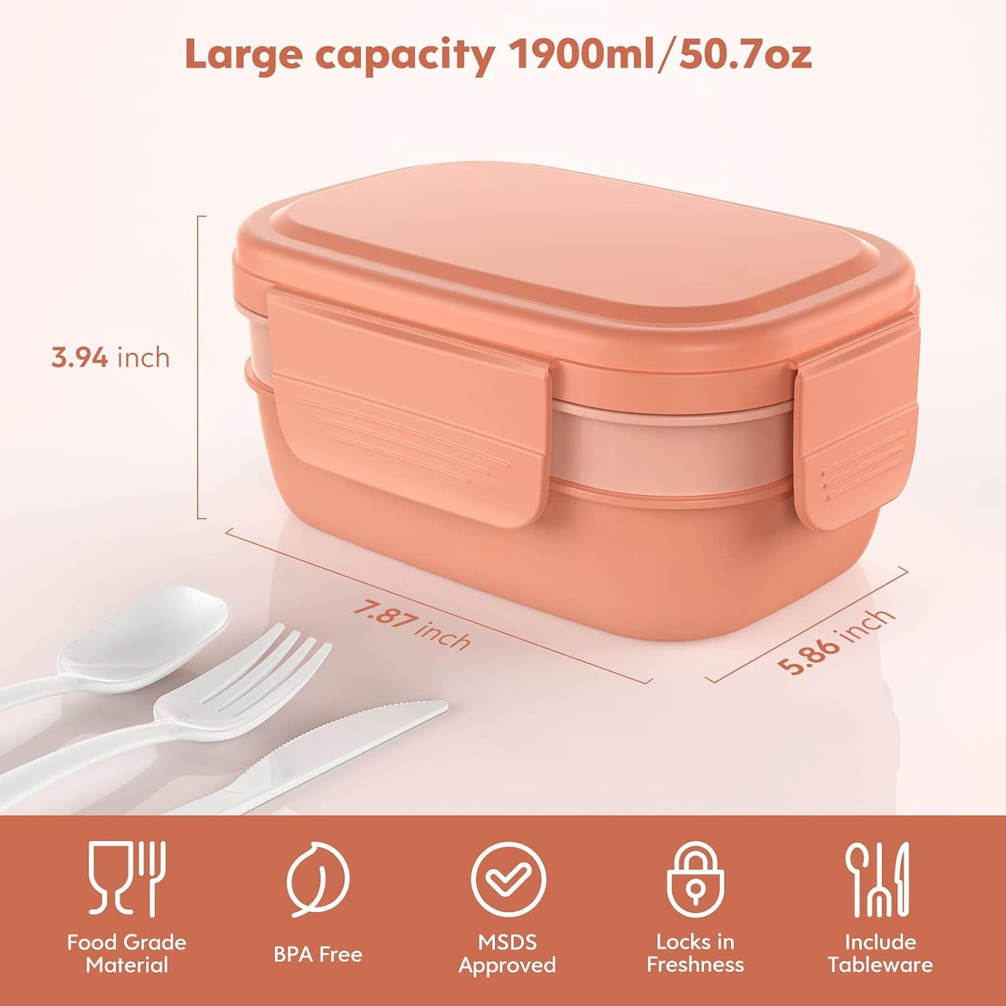 Modern Adult Lunch Box, Stackable Lunch Containers, Minimalist Design Bento Box with Utensil Set - Leak-Proof for Dining Out, Work, School, Picnic
