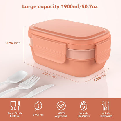 Modern Adult Lunch Box, Stackable Lunch Containers, Minimalist Design Bento Box with Utensil Set - Leak-Proof for Dining Out, Work, School, Picnic