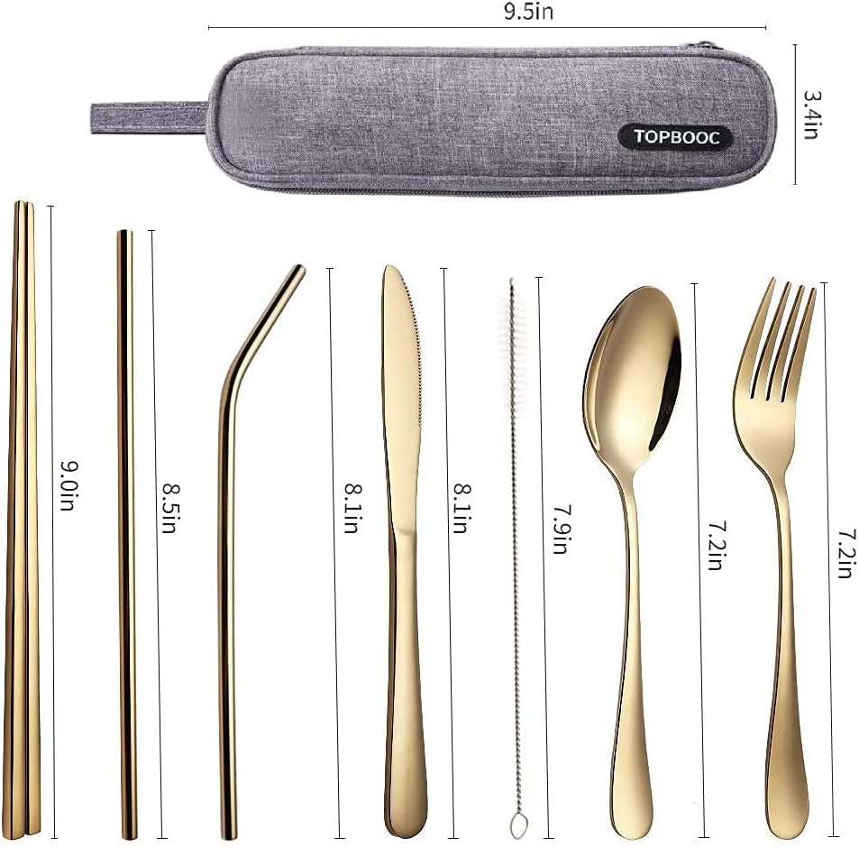 Portable Stainless Steel Flatware Set, Travel Camping Cutlery Set, Portable Utensil Travel Silverware Dinnerware Set with a Waterproof Case (Pink)