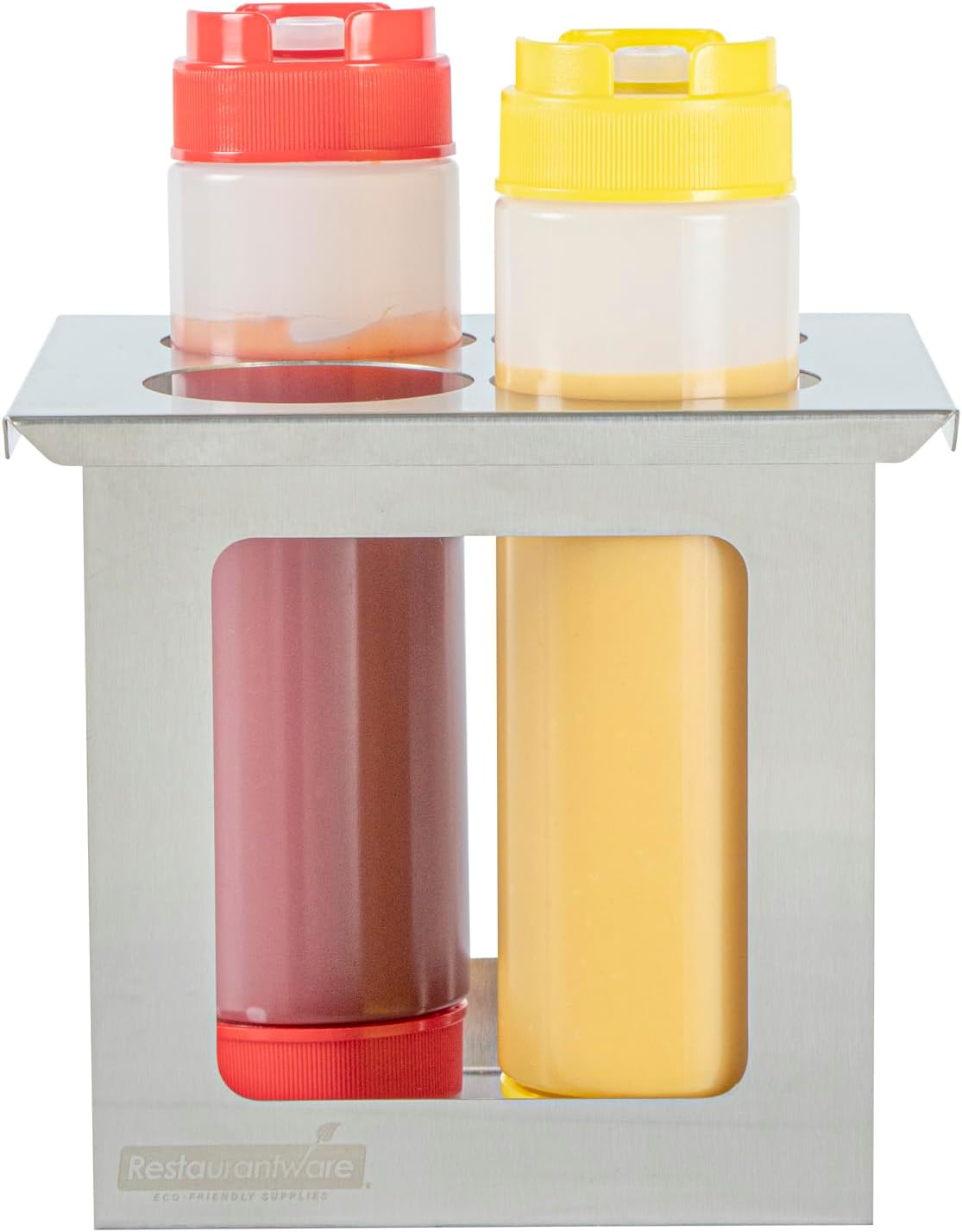 Restaurantware Stainless Steel Bottle Organizer - 1 Count - 6.299 x 7.087 x 0.394 Inches - Dishwasher-Friendly Condiment Holder - Kitchen Bottle Rack - Space-Saving Design - Silver