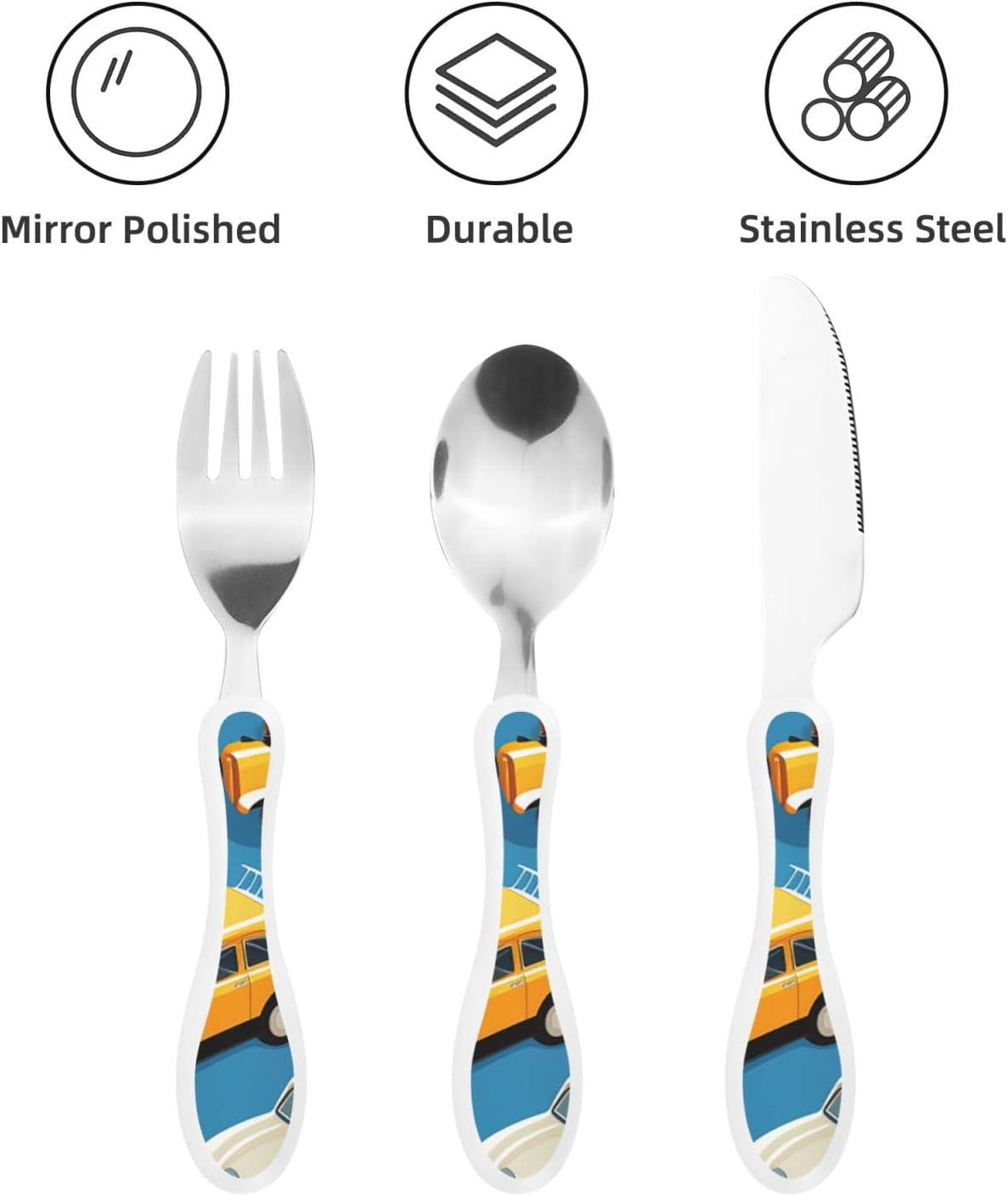 3-Piece Kids Silverware Set With Storage Case, Stainless Steel Reusable Children Safe Knife Spoon Fork Set Astronaut Cat Fish Children Flatware Set For Kids Lunch Box