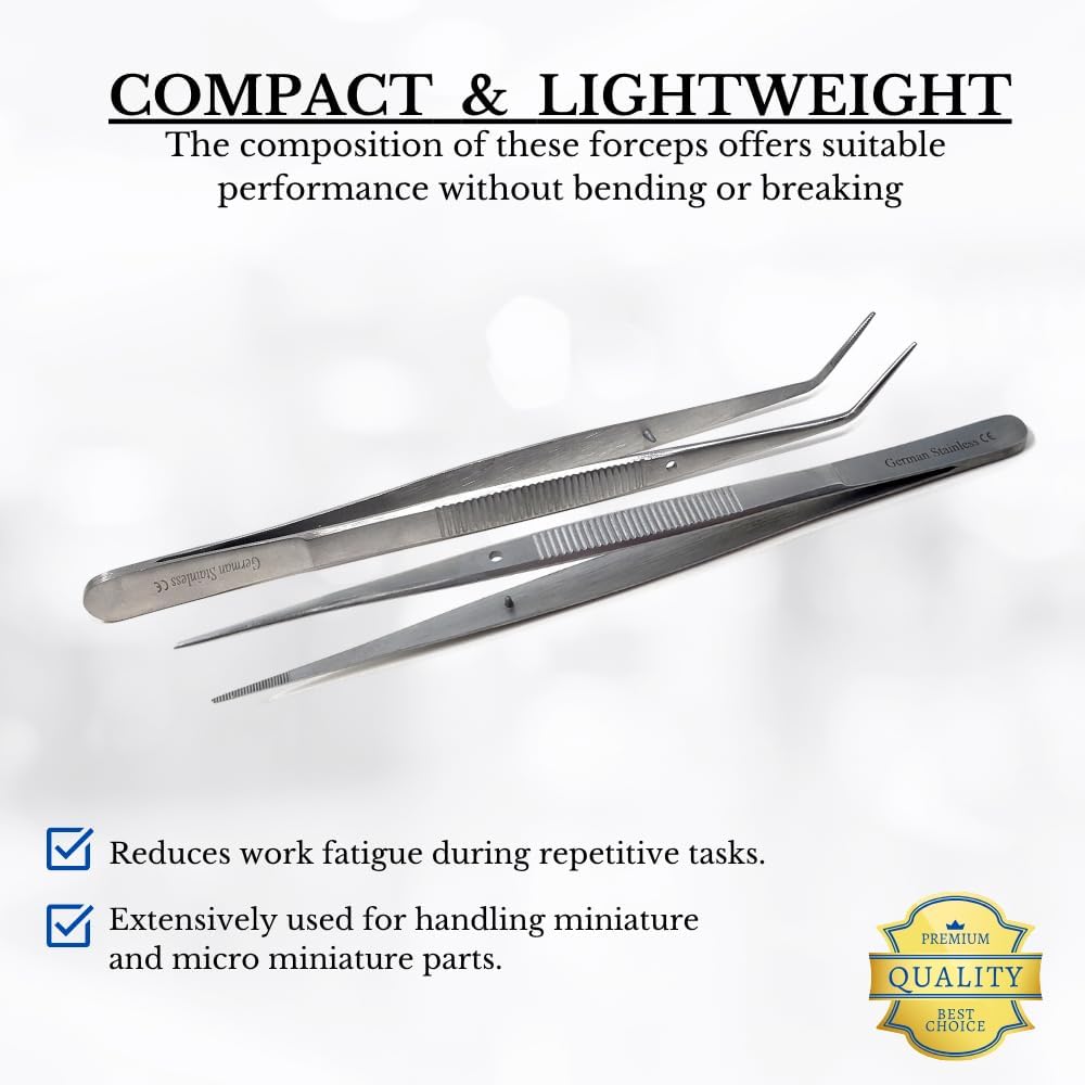 Food Plating Tweezers Culinary Kitchen Tongs Straight + Angled Tips 6" Long for Cookie Cake Decorating/Baking/Cooking Made of Stainless Steel with Fine Serrations Kitchen Utensils