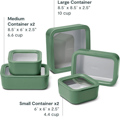 Caraway 13pc Glass Food Storage Container Set - Easy to Store, Non Toxic Lunch Box - with Glass Lids - Includes Storage Organizer - Mist
