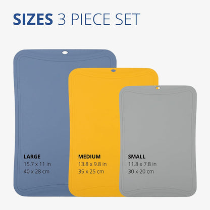 Blue Ginkgo TPU Cutting Mats [Set of 3] – Korean-Made Flexible, Knife-Friendly, Durable Kitchen Cutting Boards (Dark Gray, Gray, Blue)