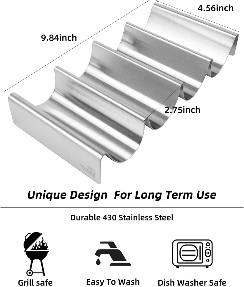 Stainless Steel Taco Holder, U Shape Taco Serving Tray Tool, Premium Wave Taco Rack Stand Set of 2, Holding 4 Soft or Hard Tacos (2)