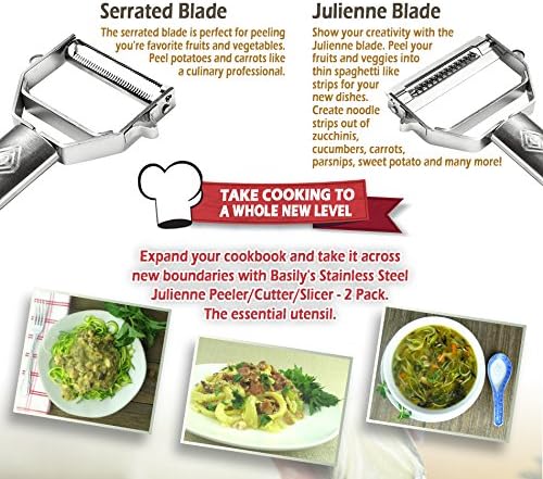 Basily Premium Julienne and Serrated Stainless Steel Peeler - Set of 2