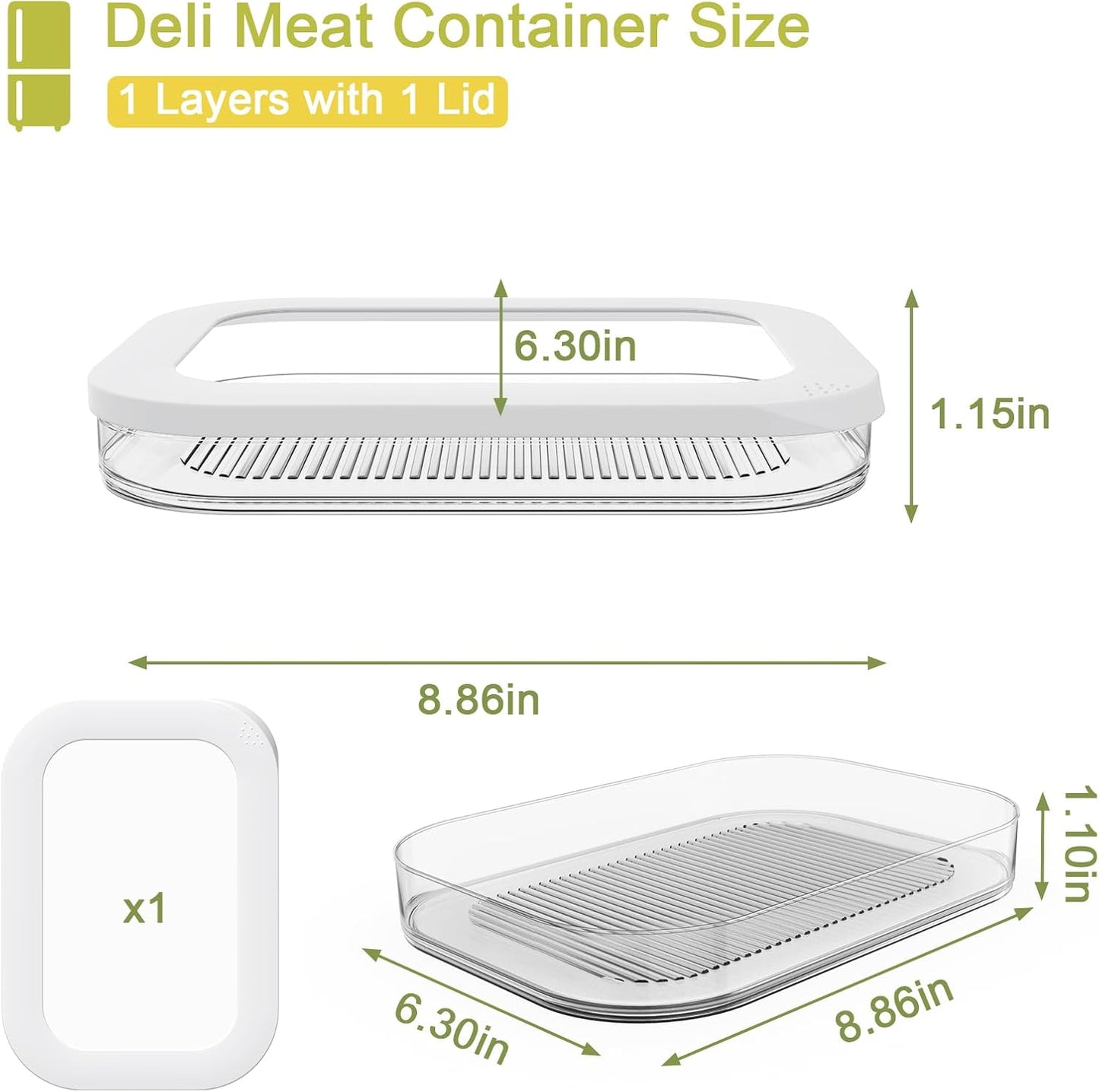 Cecnamt Stackable Deli Meat Container with Drainage Groove and Silicone Lid, Clear Refrigerator Storage Containers for Lunch Meats, Cold Cuts, Bacon, Cheese, BPA Free - 3 Layer