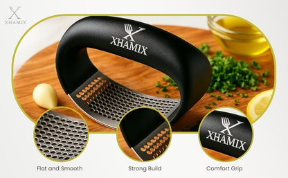 XHAMIX® Stainless Steel Garlic Press Rocker – Effortless Garlic Crusher & Mincer with Ergonomic Grip | Rust-Proof, Dishwasher Safe Garlic Tool for Home & Kitchen