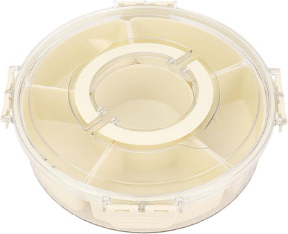 Rotating Snackle Box Container with Lid and Handle, 6 Compartments Round Lazy Susan 360° Divided Serving Tray, Divided Serving Tray for Road Trips Picnics (Large Size)