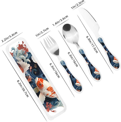 3-Piece Kids Silverware Set With Storage Case, Stainless Steel Reusable Children Safe Knife Spoon Fork Set Blue Active Girl Running Sunset Children Flatware Set For Kids Lunch Box - Colors A