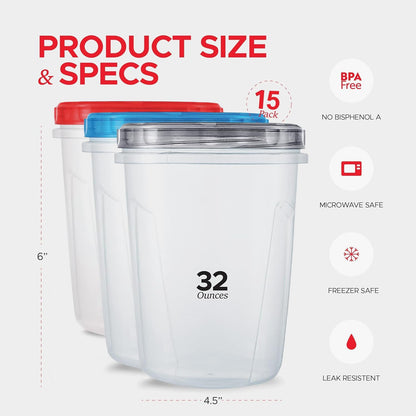 Tafura 10 Pack Leakproof Freezer Containers for Food with Twist Top Lids - 32 Oz BPA Free Reusable Plastic Soup Containers with Screw On Lids - Ideal for Meal Prep, Leftovers & Pantry Organization