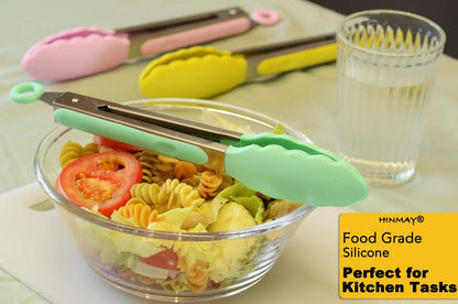HINMAY Stainless Steel Kitchen Tongs 9-Inch Cooking Tongs, Set of 3