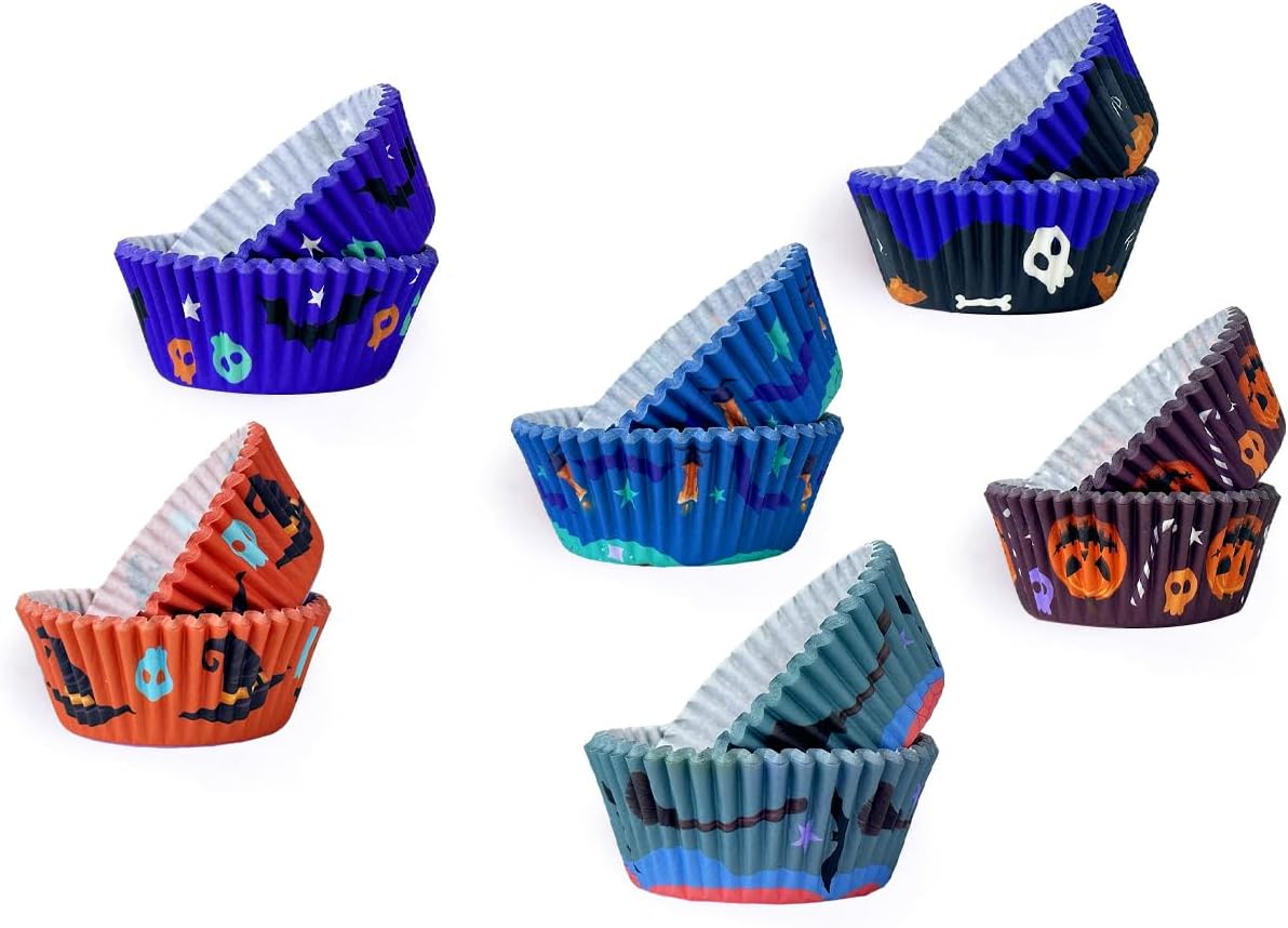 qiqee 300PCS Mini Gradient Cupcake Liners Cupcake Cups 6 Designs Blue Gradient Cupcake Papers Baking Cups Cupcake Wrappers (Small Size)