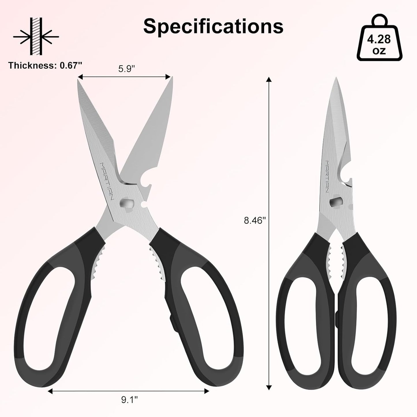 8" Sharp Heavy Duty Kitchen Scissors, Stainless Steel Food Scissors, Multi Purpose Dishwasher Safe Kitchen Shears for Food, Ideal Gift for Father's Day