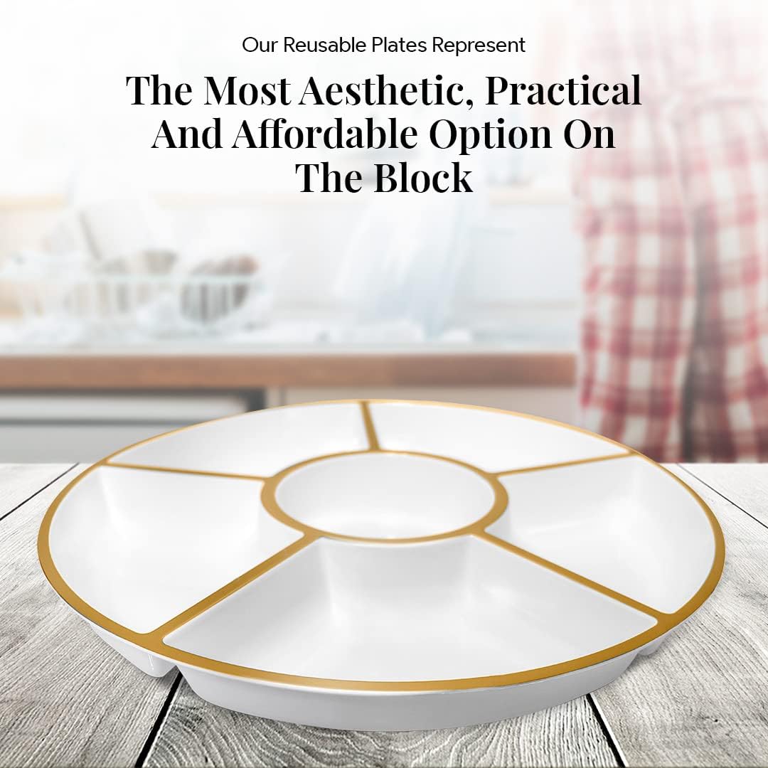 R-kay 4 Pack, 6 Sectional Clear Plastic Serving Trays For Party - Heavy Duty Party Trays For Serving Food - 12 Inch Trays And Platters - Veggie Tray Platter/Divided Serving Tray