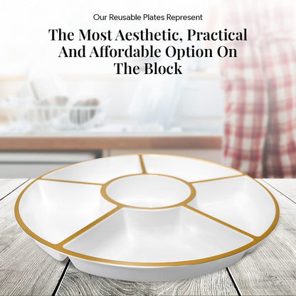 R-kay 4 Pack, 6 Sectional Clear Plastic Serving Trays For Party - Heavy Duty Party Trays For Serving Food - 12 Inch Trays And Platters - Veggie Tray Platter/Divided Serving Tray