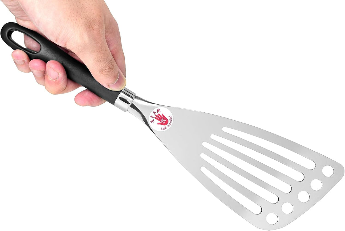 Left Handed Fish Spatula Stainless Steel Egg Flipper 12” | Fish Turner Spatula Slotted Turner Utensils Seki Japan