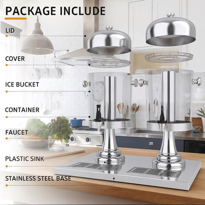 4.4 Gallon Beverage Dispenser with Ice Core | Stainless steel drink dispenser with stand and ice core for cold drinks, juice, lemonade, iced tea, parties, and events.