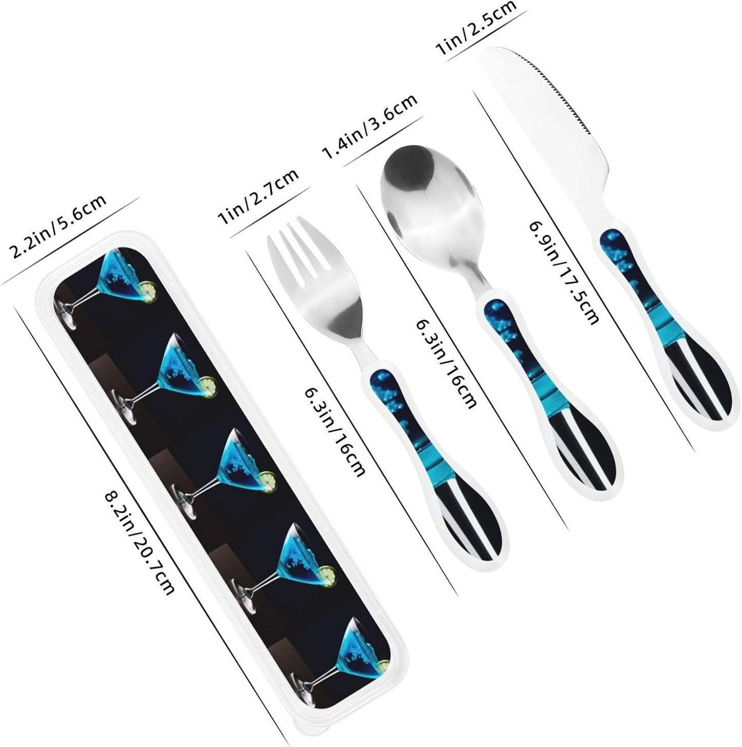 3-Piece Kids Silverware Set With Storage Case, Stainless Steel Reusable Children Safe Knife Spoon Fork Set Blue Active Girl Running Sunset Children Flatware Set For Kids Lunch Box - Colors B