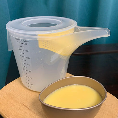 Measuring Cup with Handle and Lid 1.5l Kitchen Baking Mixing Bowl with Scale Splash-proof Multifunctional Egg Beater Cup for Liquid and Batter Measurement