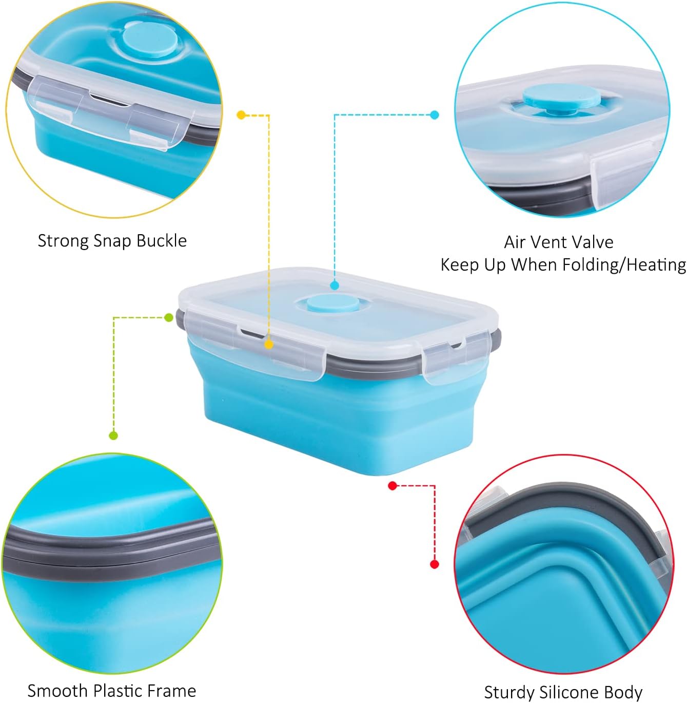 Collapsible Food Storage Containers with Lids, 4 Pack, 40 oz Silicone 1-Compartment Meal Prep Containers Reusable, Lunch Bento Boxes for Adults, Microwave Freezer Dishwasher Safe, BPA-Free, Black