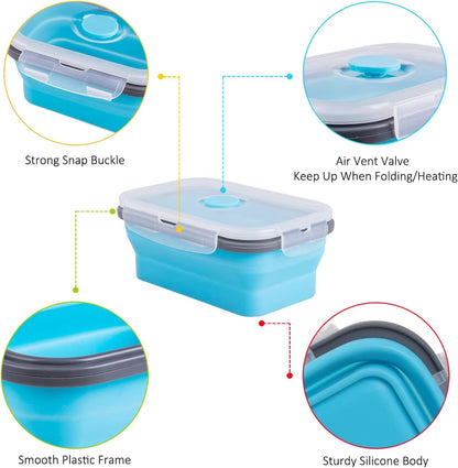 Collapsible Food Storage Containers with Lids, 4 Pack, 40 oz Silicone 1-Compartment Meal Prep Containers Reusable, Lunch Bento Boxes for Adults, Microwave Freezer Dishwasher Safe, BPA-Free, Black