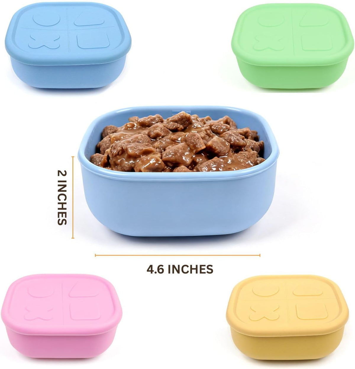 2ME Airtight Pet Wet Food Storage Containers with Lids (4-Pack, 12oz) - Silicone Meal Prep Kit for Dog & Cat Food - Freezer, Microwave & Dishwasher Safe - with Stainless Steel Scoop