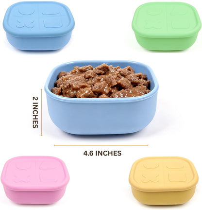 2ME Airtight Pet Wet Food Storage Containers with Lids (4-Pack, 12oz) - Silicone Meal Prep Kit for Dog & Cat Food - Freezer, Microwave & Dishwasher Safe - with Stainless Steel Scoop