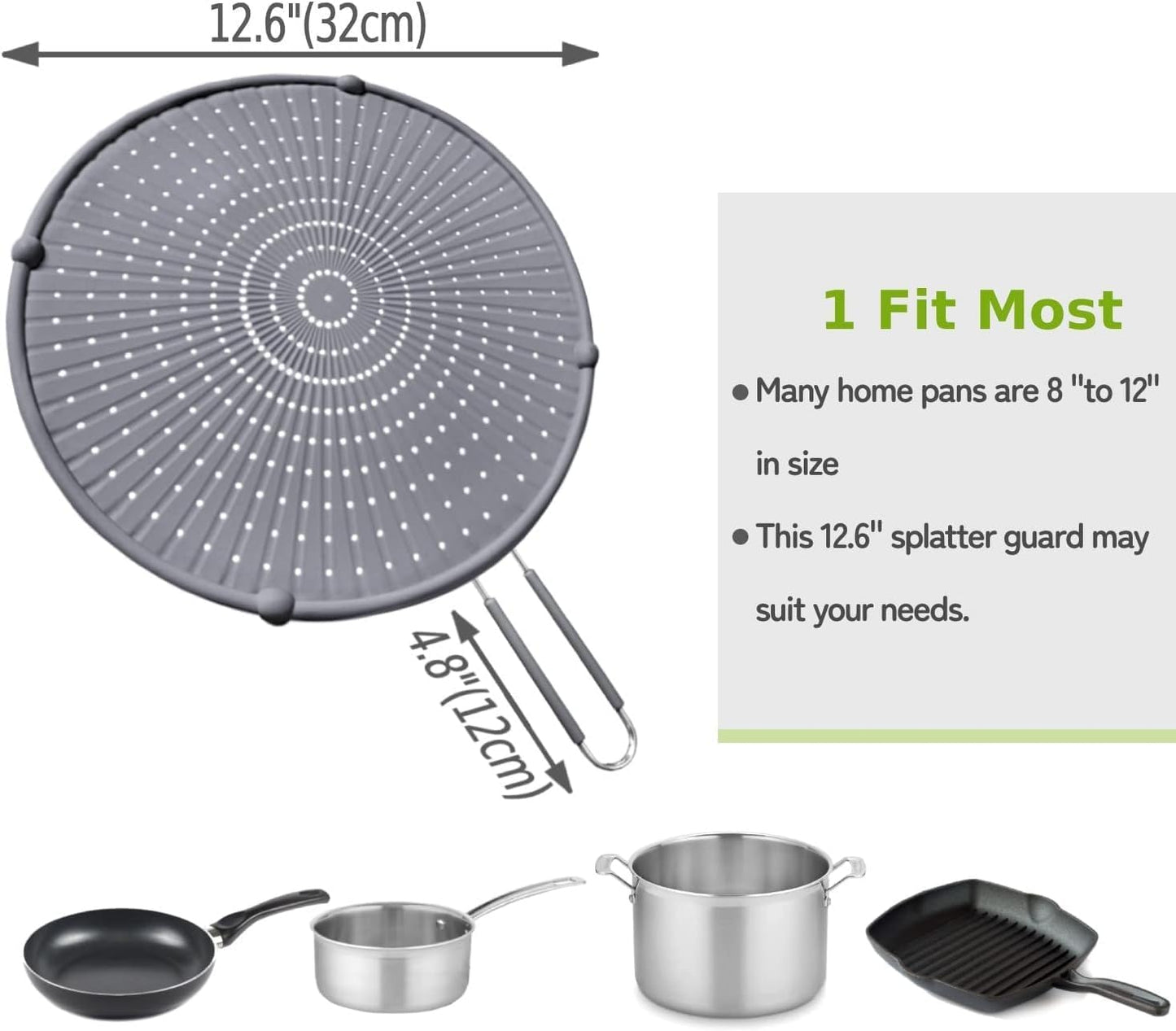 Silicone Splatter Screen for Frying Pan, Grease Splatter Guard for Frying Pan Heat Resistant Oil Splatter Guard, Multi-Use Pan Cover, Non Stick, Easy Clean 12.6" - Black
