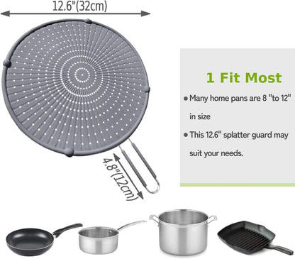 Silicone Splatter Screen for Frying Pan, Grease Splatter Guard for Frying Pan Heat Resistant Oil Splatter Guard, Multi-Use Pan Cover, Non Stick, Easy Clean 12.6" - Black