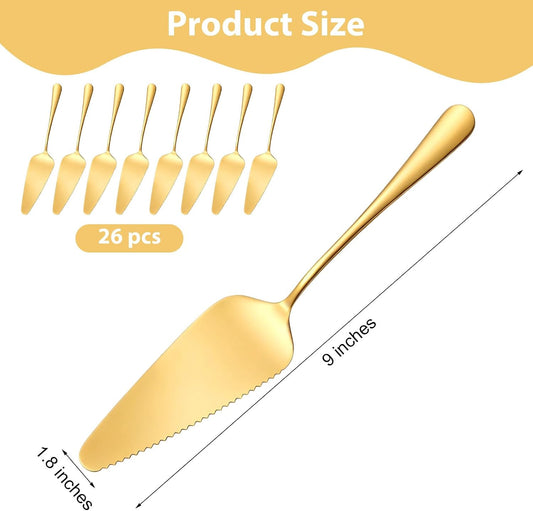 26 Pcs Gold Cake Server and Pizza Server Set Stainless Steel Pie Servers