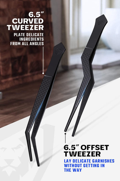 DALSTRONG Chef Tweezers Professional Kitchen Tongs- 12" high-precision Tweezer Tongs for Cooking - Stainless Steel Black w/vTitanium Coating -BBQ, Plating, Multi-use