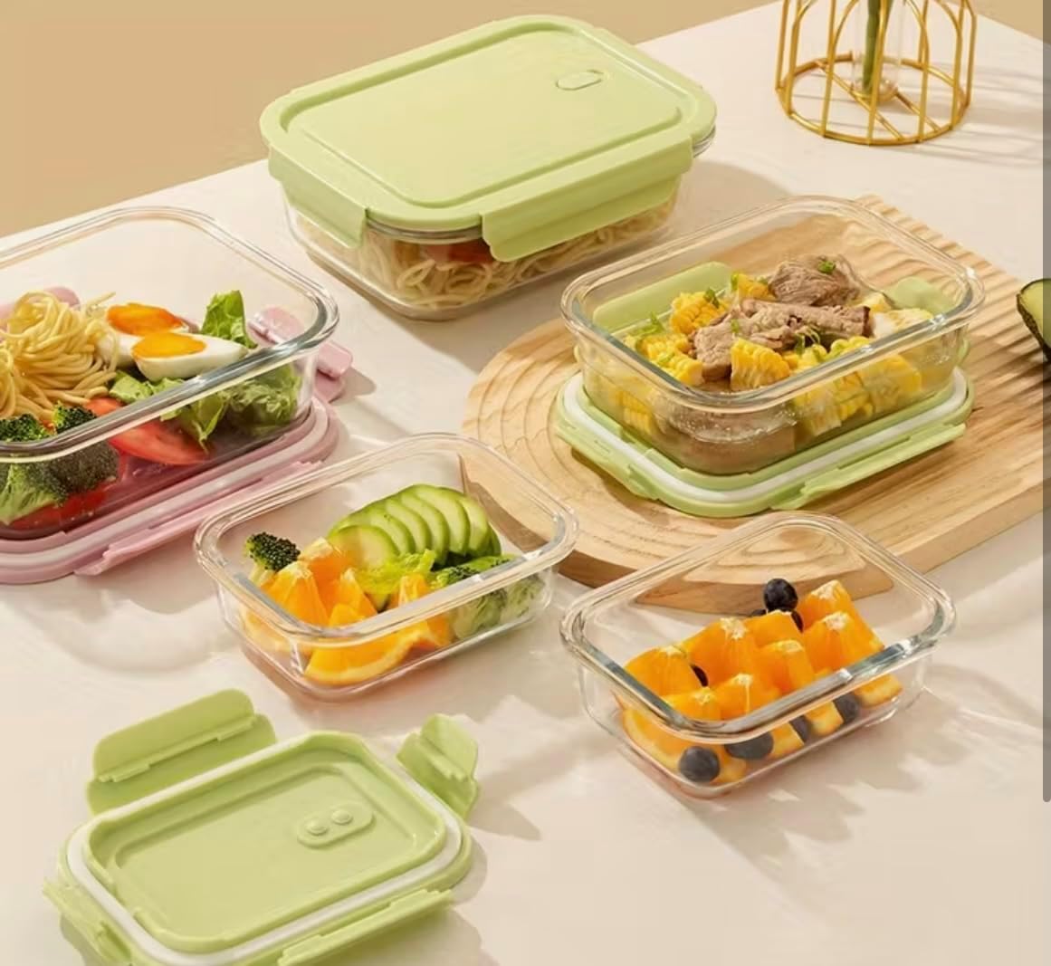 Glass Food Storage Container Set, 3 Piece, Rectangular with White Lids, 13.9oz/23.6oz/35.1oz Capacity, Stackable Meal Prep Containers