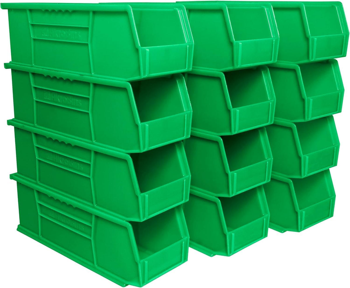 Akro-Mils 30234 AkroBins Plastic Storage Bins, Space-Saving Stackable Bins for Garage, Pantry, Craft Organization, 15" x 5" x 5", Clear, 12-Pack