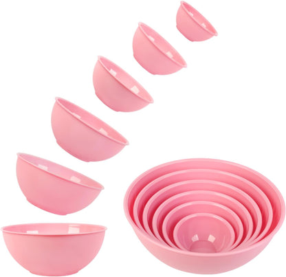 BoxedHome BPA Free Plastic Round Mixing Bowl with Lids, 12 Pack Nesting Bowls with Lids Set, Microwave and Dishwasher Safe Prep & Serving Bowls Great for Mixing, Baking, Serving (pinkish green, 12pcs)