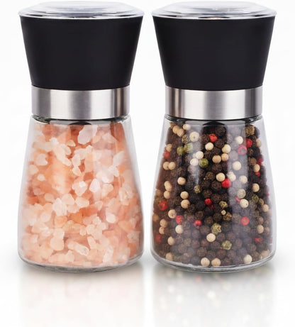 Salt and Pepper Grinder Set, 5.1 oz Refillable Glass Salt and Pepper Mills with Adjustable Ceramic Grinder, Manual Spice Grinder for Kitchen, Cooking and Dining Table (2.5" נ5.1")