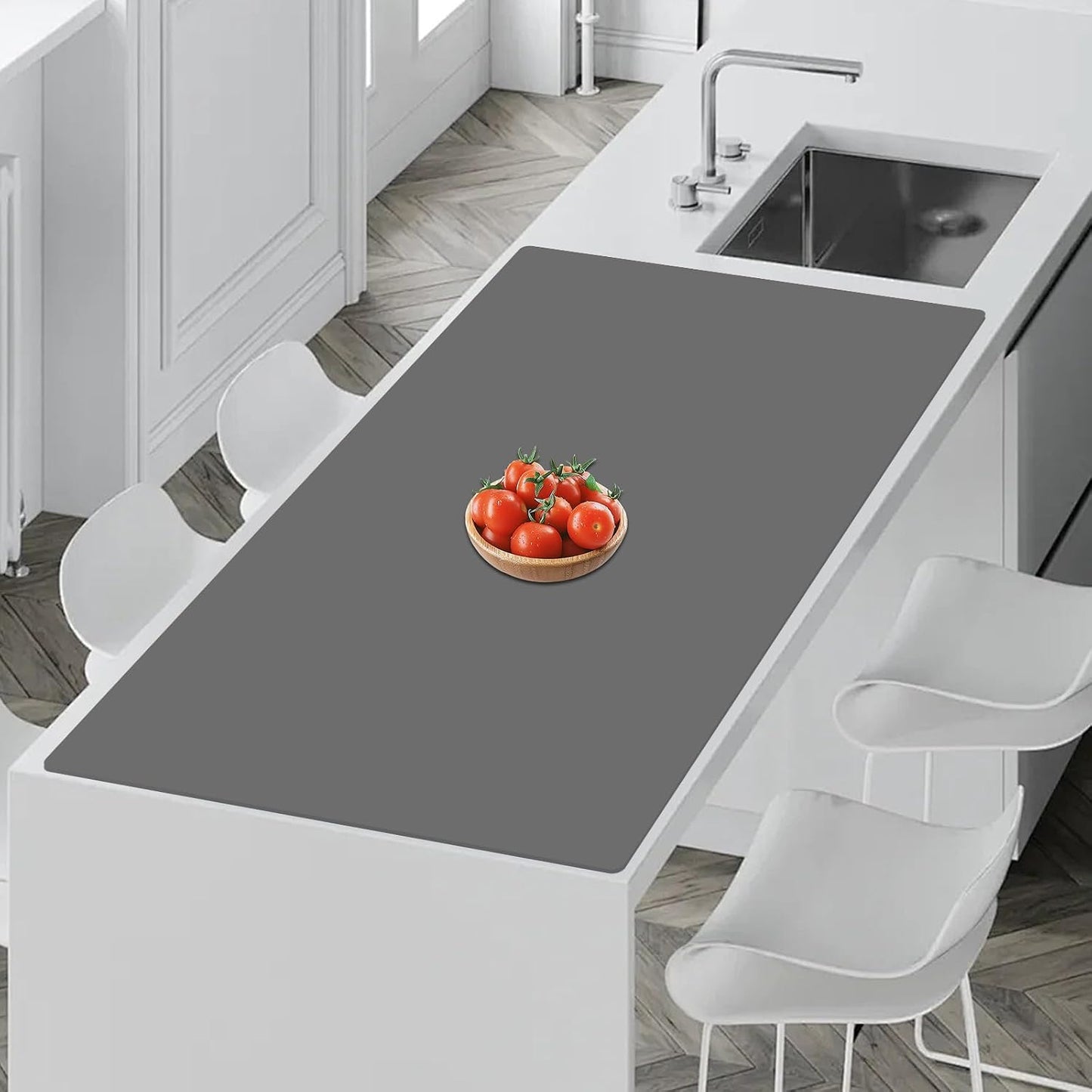 72''x16'' Extra Large Silicone Mat for Kitchen Counter, Heat Resistant Countertop Protector, Non-Slip Waterproof Kitchen Island Mat, Easy to Clean, Light Gray