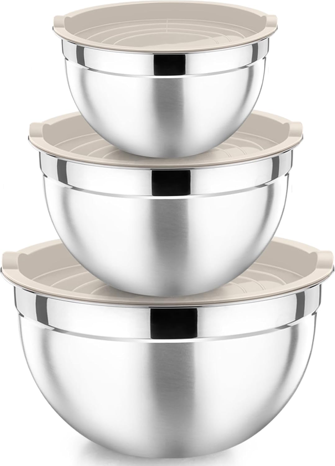 P&P CHEF Black Mixing Bowls with Lids, Set of 3, Stainless Steel Salad Nesting Bowl for Mixing, Storing, Prepping, Airtight & Stackable, Size 4.6/3 /1.5 QT