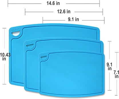 Liflicon Thick Cutting Boards for Kitchen Silicone Chopping Board Set of 2 Mid 12.6'' x 9.1”,Mini 9.1”x7.1” Non-slip Deep Drip Juice Groove Easy Grip Handle,Dishwasher Safe-Red
