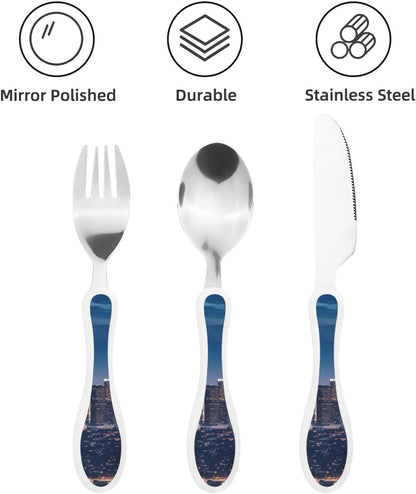 3-Piece Kids Silverware Set With Storage Case, Stainless Steel Reusable Children Safe Knife Spoon Fork Set Dolphin Children Flatware Set For Kids Lunch Box