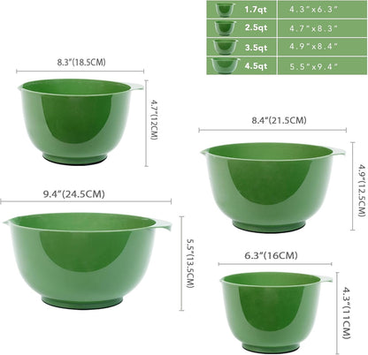 BoxedHome Nesting Plastic Mixing Bowl Set With Pour Spout, Microwave and Dishwasher Safe, BPA free Non-Slip Base, Set of 4 Size 1.7, 2.5, 3.5 and 4.5qt, Great for Prepping, Baking, Cooking (Dark Blue)